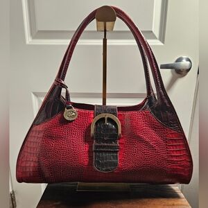 Brahmin Red & Black Ombre Croc Embossed Italian Leather Shoulder Bag